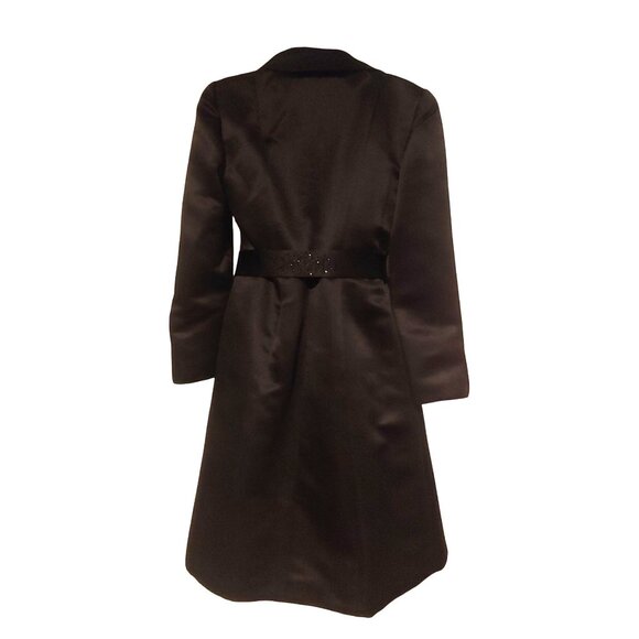 Talbots Dress + Coat Set Black Thick Satin Lined Beaded Belt Pockets 8 - Picture 2 of 15
